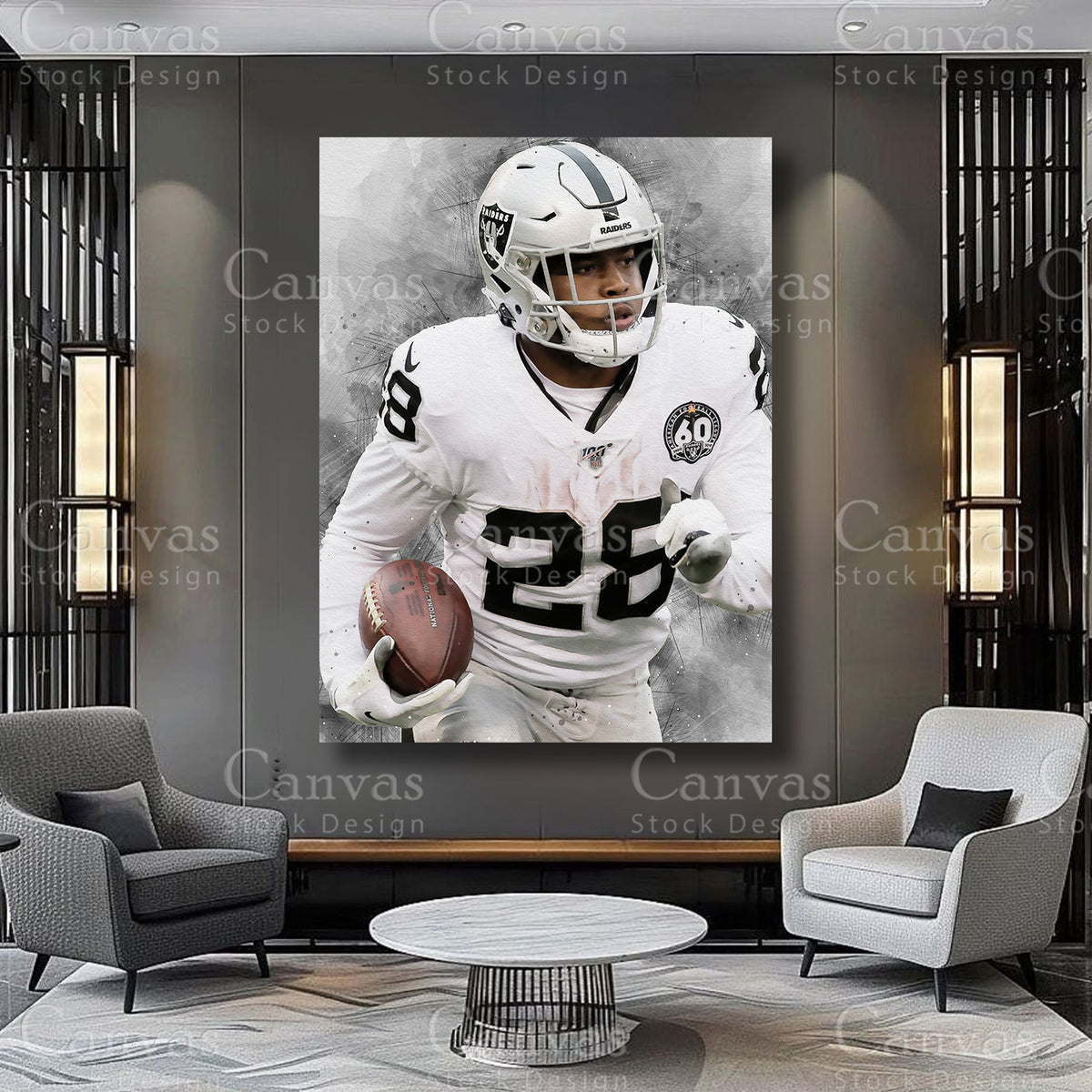 Josh Jacobs football wall decor for a modern game room