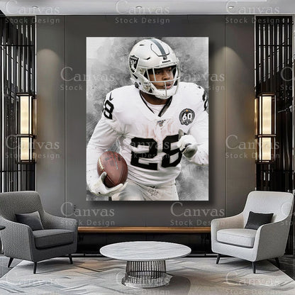 Josh Jacobs football wall decor for a modern game room