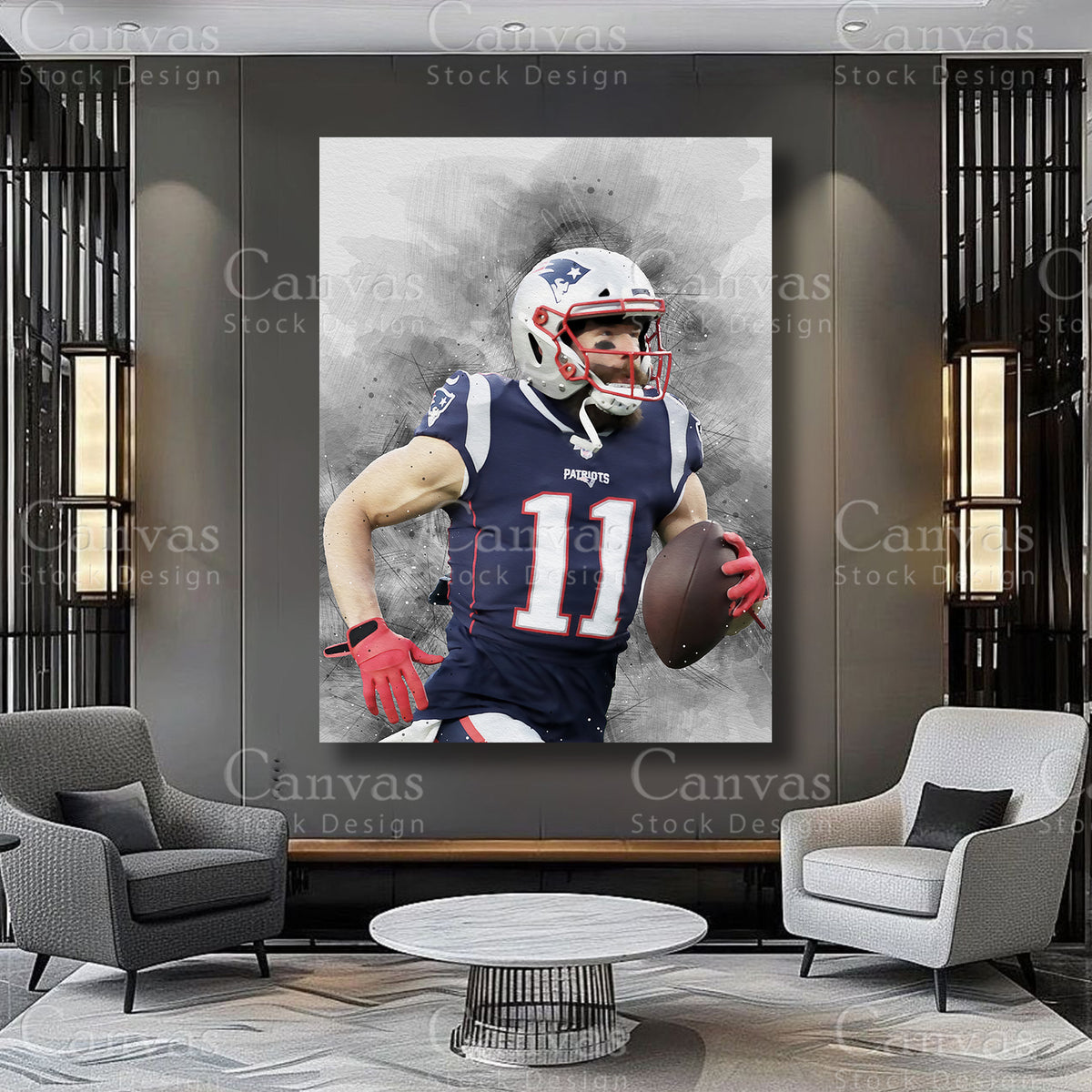 Julian Edelman sports wall print for a football themed room