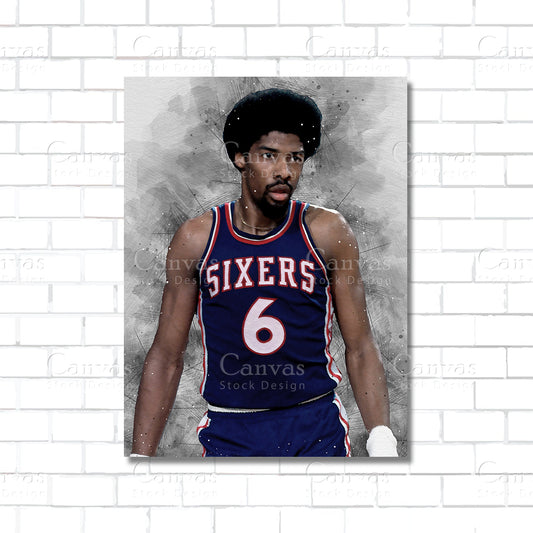 Julius Erving Dr. J NBA canvas wall art – basketball legend poster for man cave or sports room