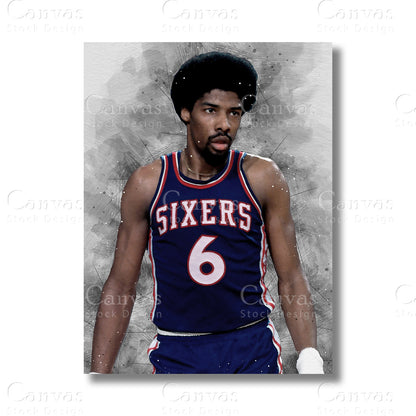 Julius Erving Legendary Basketball Canvas Wall Art