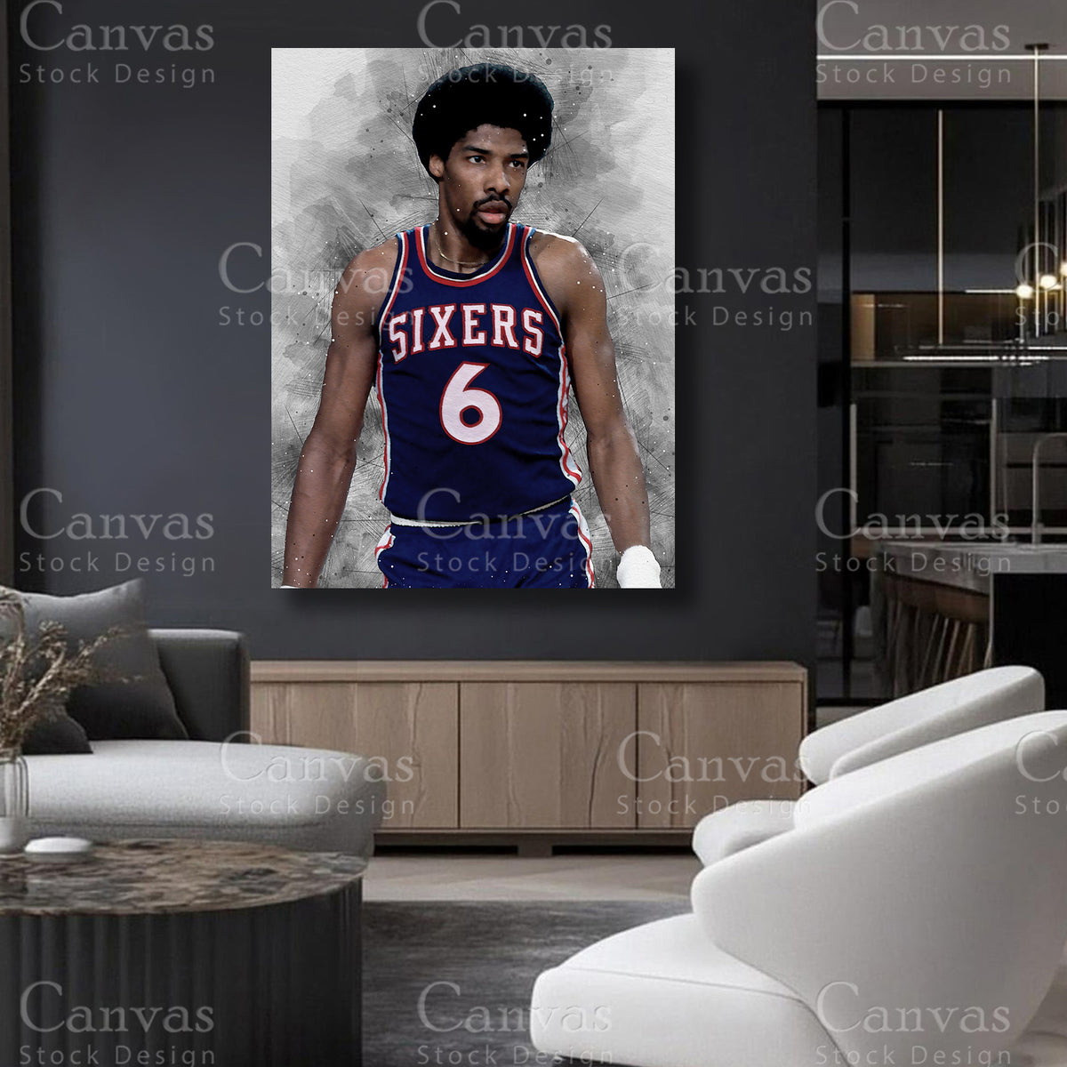 Julius Erving canvas artwork for refined interiors