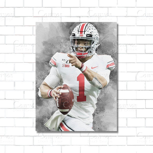 Justin Fields Canvas Wall Art – Chicago Bears Quarterback Poster Print