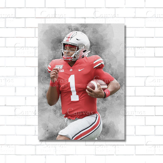 Justin Fields Canvas Wall Art – Chicago Bears Quarterback Poster Print