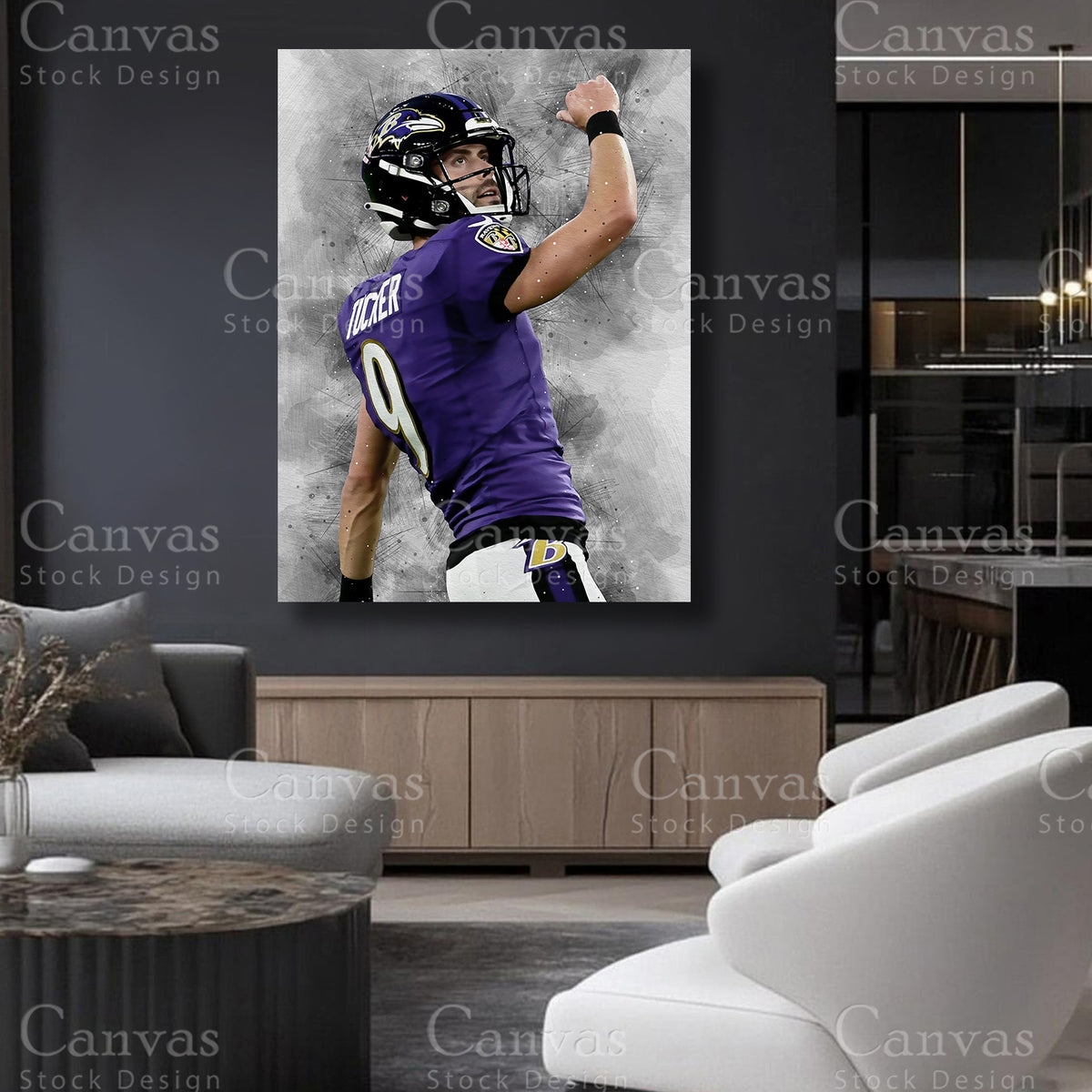 Justin Tucker NFL inspired canvas decor for an office wall
