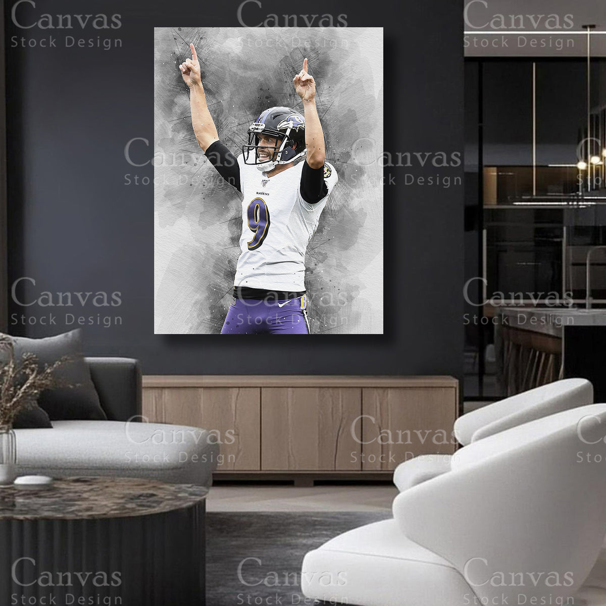 Justin Tucker canvas wall display for a modern interior