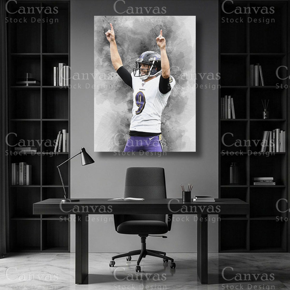 Justin Tucker inspired canvas artwork for a football room