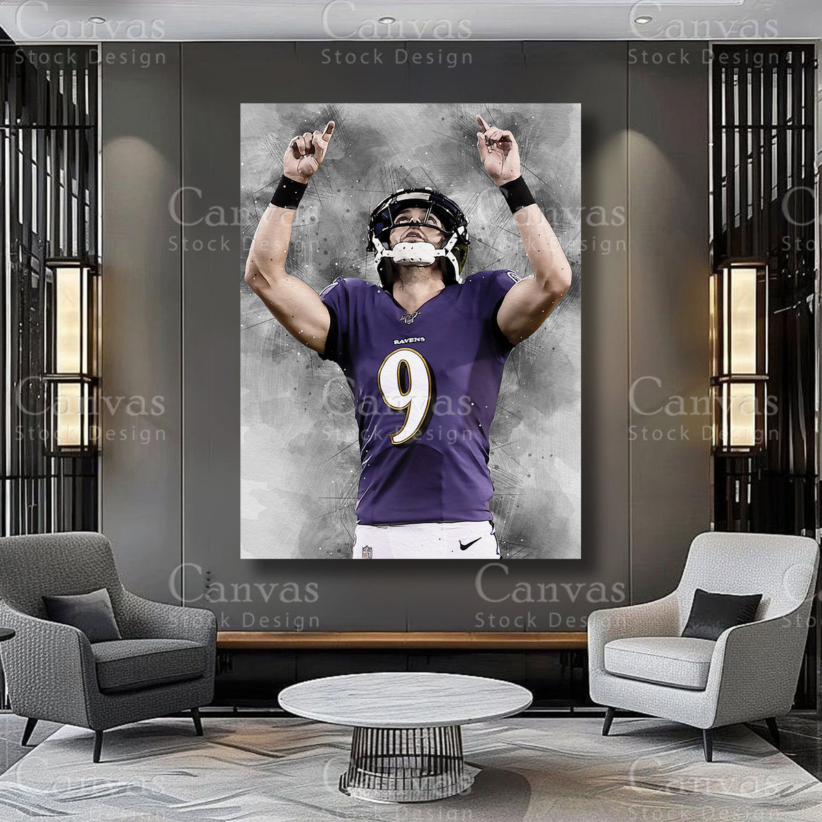 Justin Tucker specialist player art for a sports room