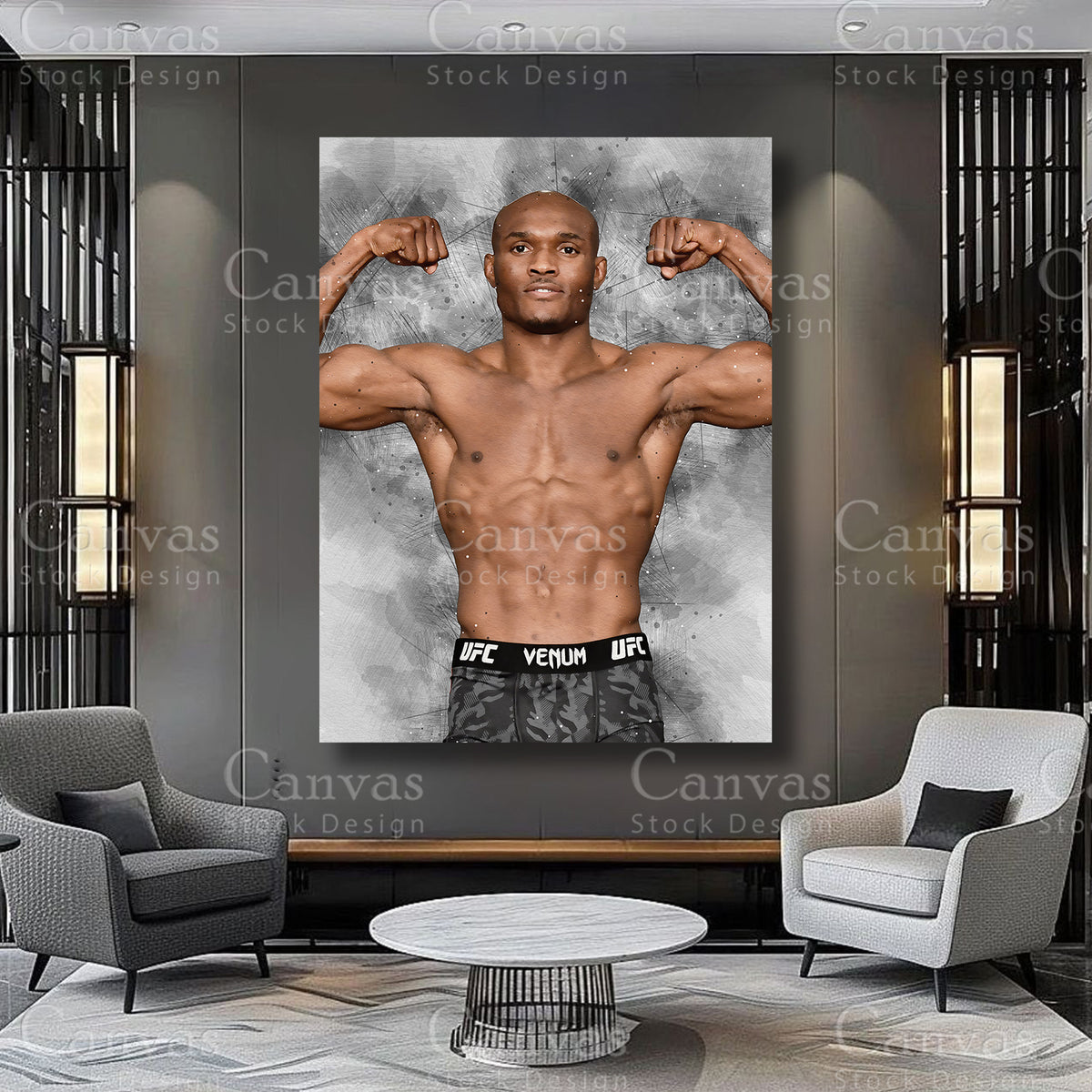 Kamaru Usman fighter wall artwork on premium canvas