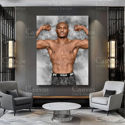 Kamaru Usman fighter wall artwork on premium canvas