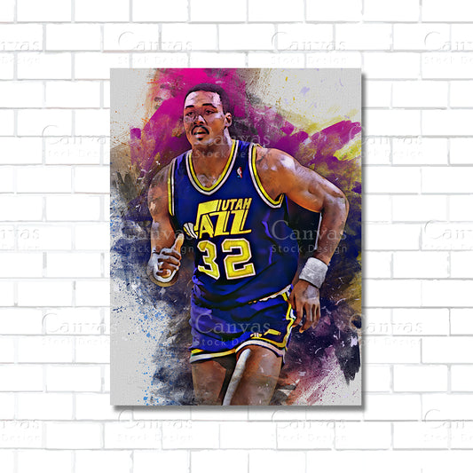 Karl Malone The Mailman NBA canvas wall art – basketball legend print for sports room or man cave