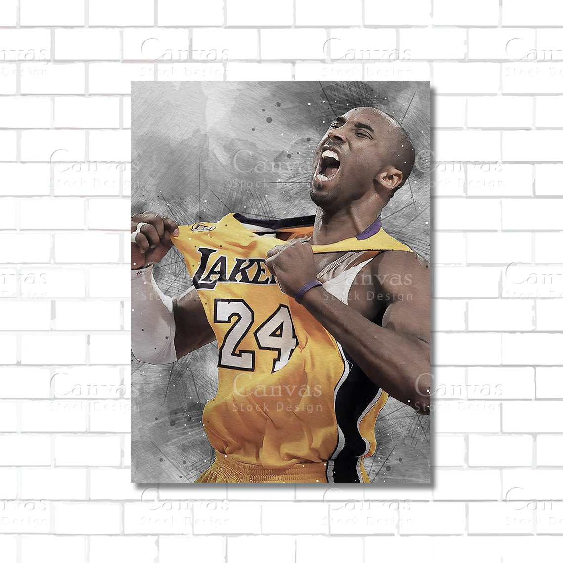 Kobe Bryant Los Angeles Lakers NBA canvas wall art – basketball legend poster print for sports room and man cave