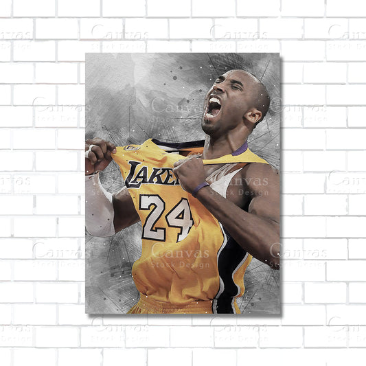 Kobe Bryant Los Angeles Lakers NBA canvas wall art – basketball legend poster print for sports room and man cave