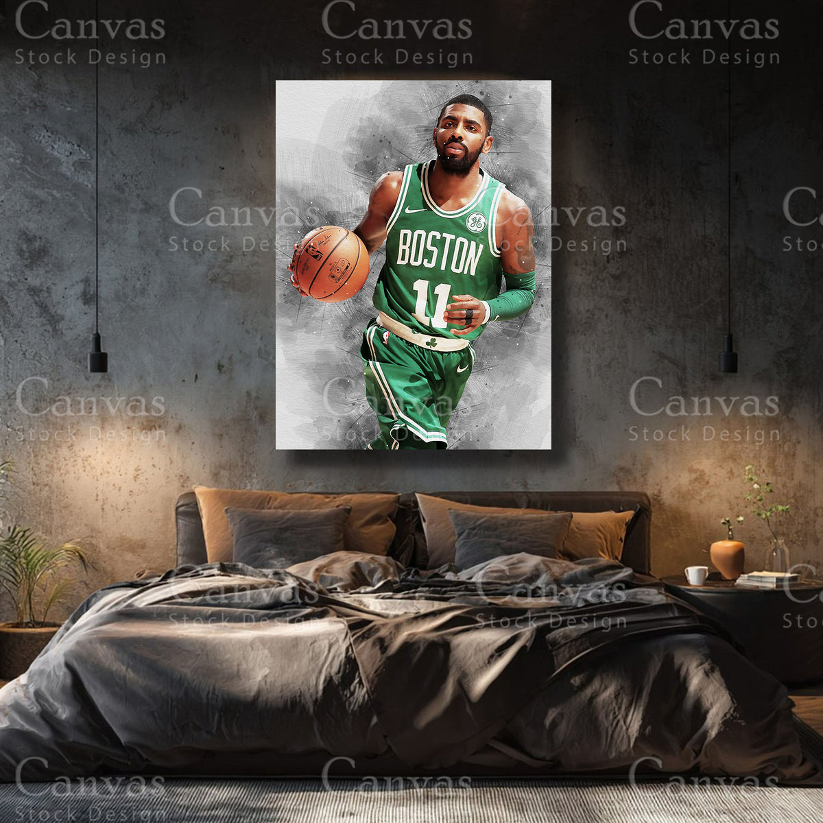 Kyrie Irving premium basketball canvas with black floating frame