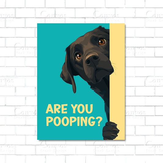 Funny Labrador dog pooping bathroom canvas wall art

