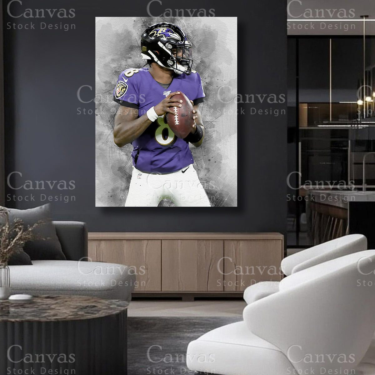 Lamar Jackson quarterback canvas decor