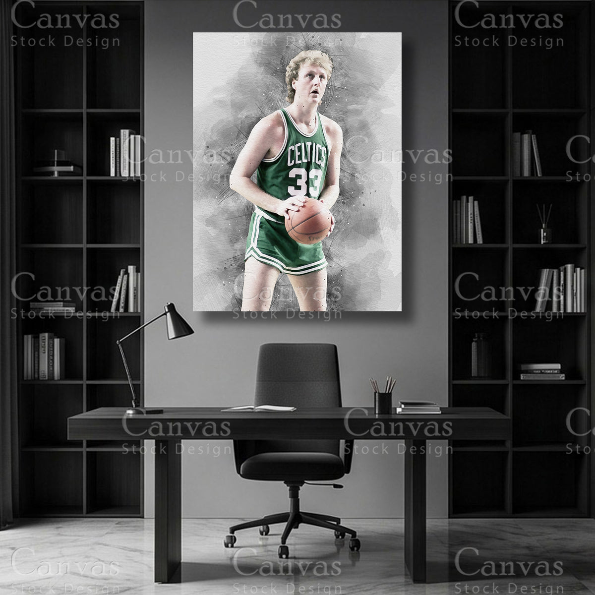 Larry Bird basketball wall art on premium canvas