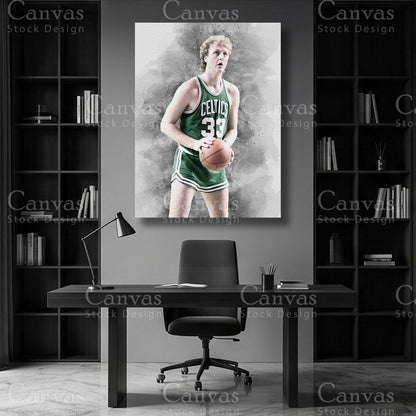 Larry Bird basketball wall art on premium canvas