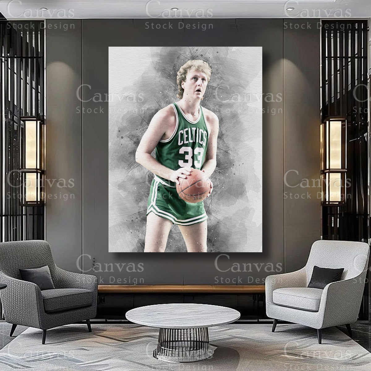 Larry Bird basketball legend artwork for sophisticated interiors