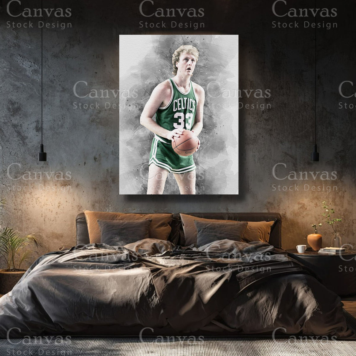 Larry Bird premium basketball canvas with black floating frame