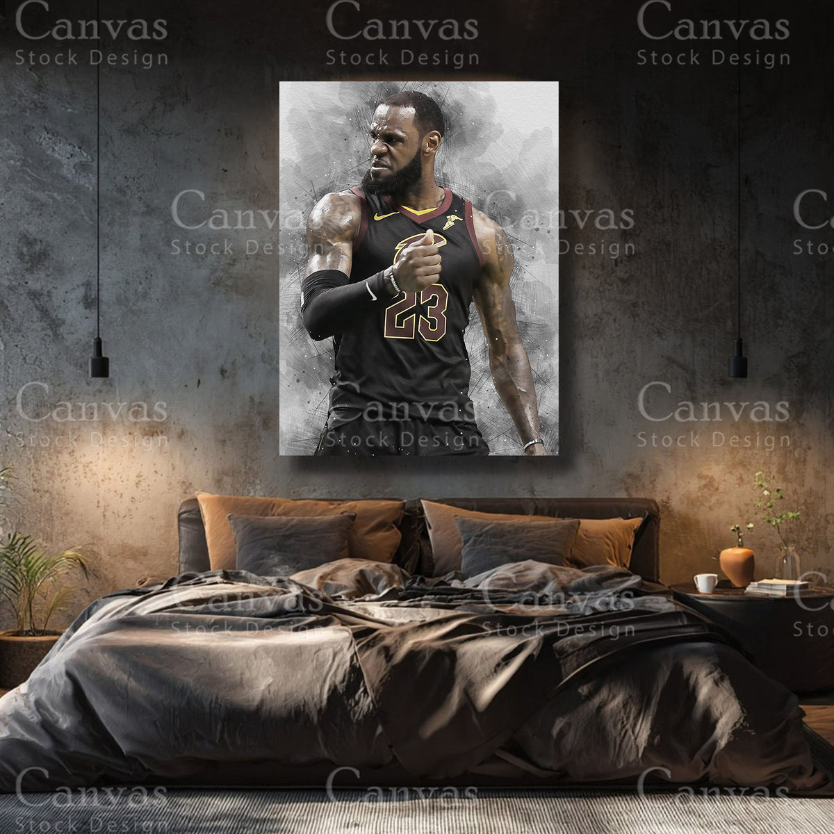 LeBron James premium basketball canvas with black floating frame
