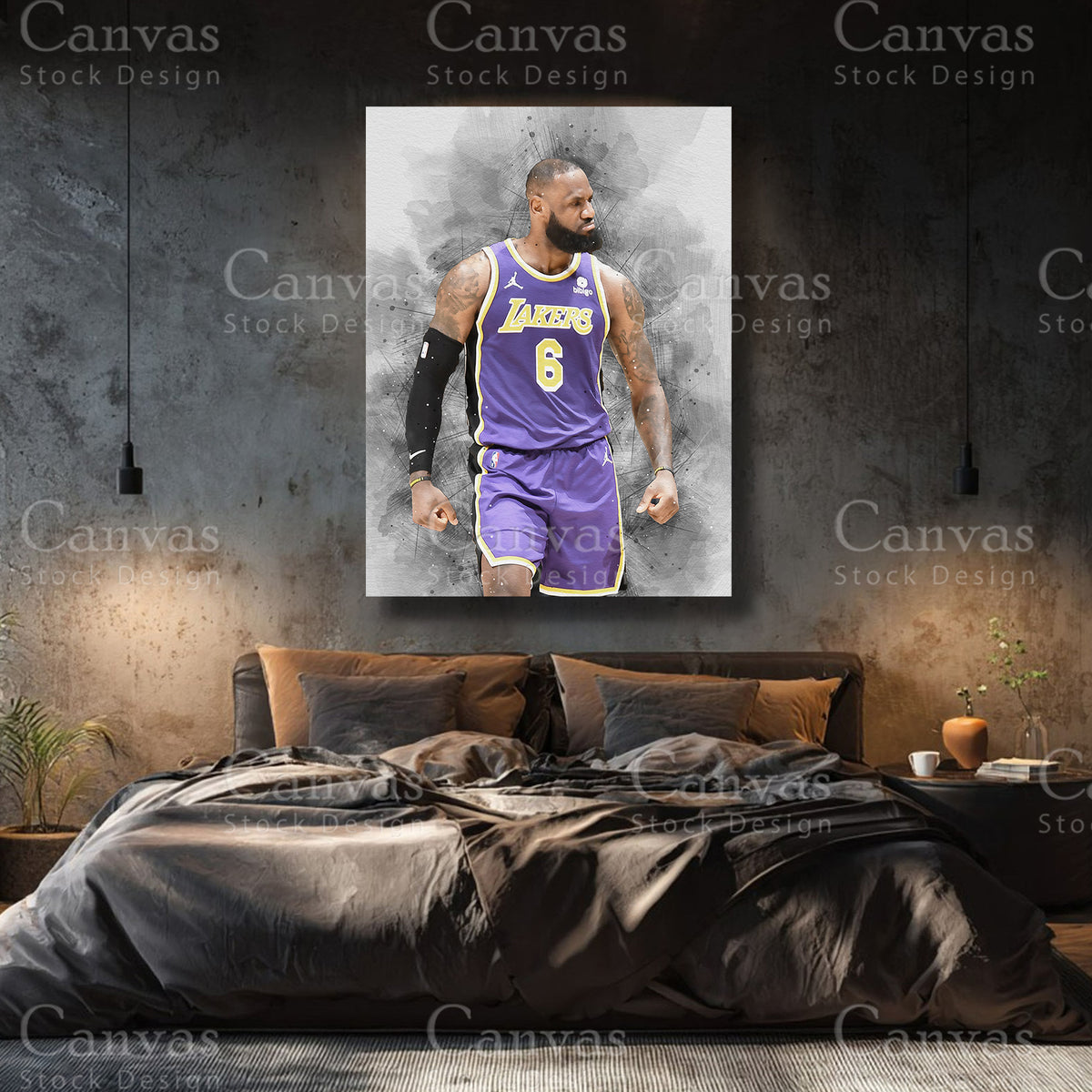 LeBron James premium basketball canvas with black floating frame