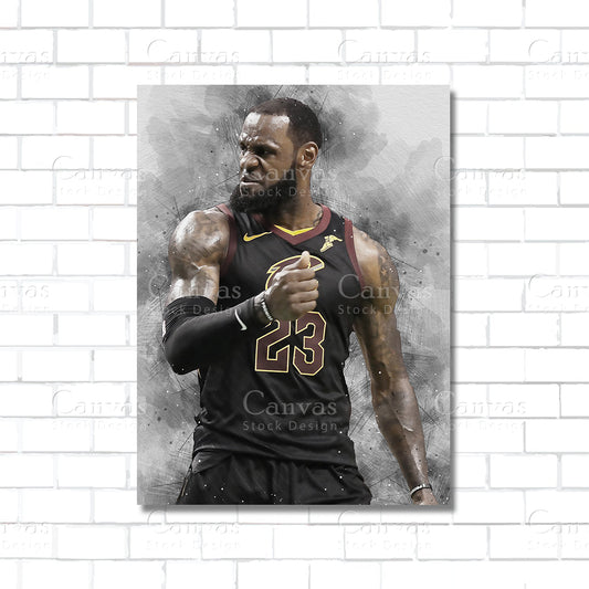 LeBron James NBA basketball canvas wall art – poster print for sports room, man cave, and home decor