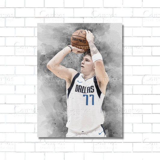 Luka Dončić NBA basketball canvas wall art – poster print for man cave, sports room, and home decor