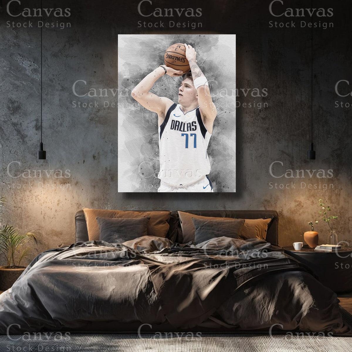 Luka Dončić premium basketball canvas with black floating frame