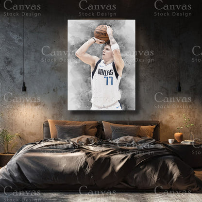 Luka Dončić premium basketball canvas with black floating frame