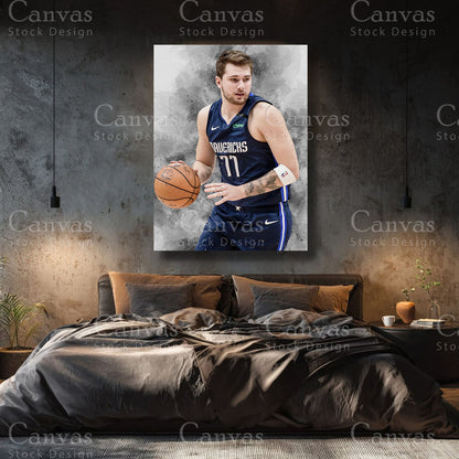 Luka Dončić premium NBA canvas with black floating frame
