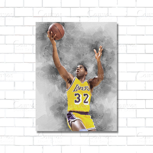 Magic Johnson Los Angeles Lakers NBA canvas wall art – basketball legend poster print for sports rooms and man caves