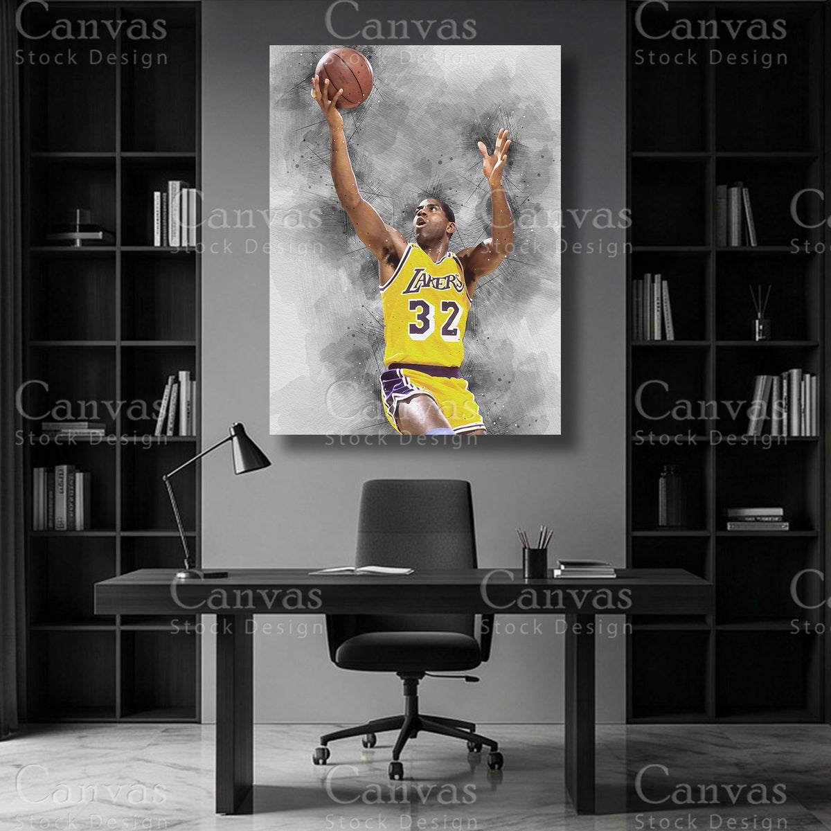 Magic Johnson basketball wall art on premium canvas