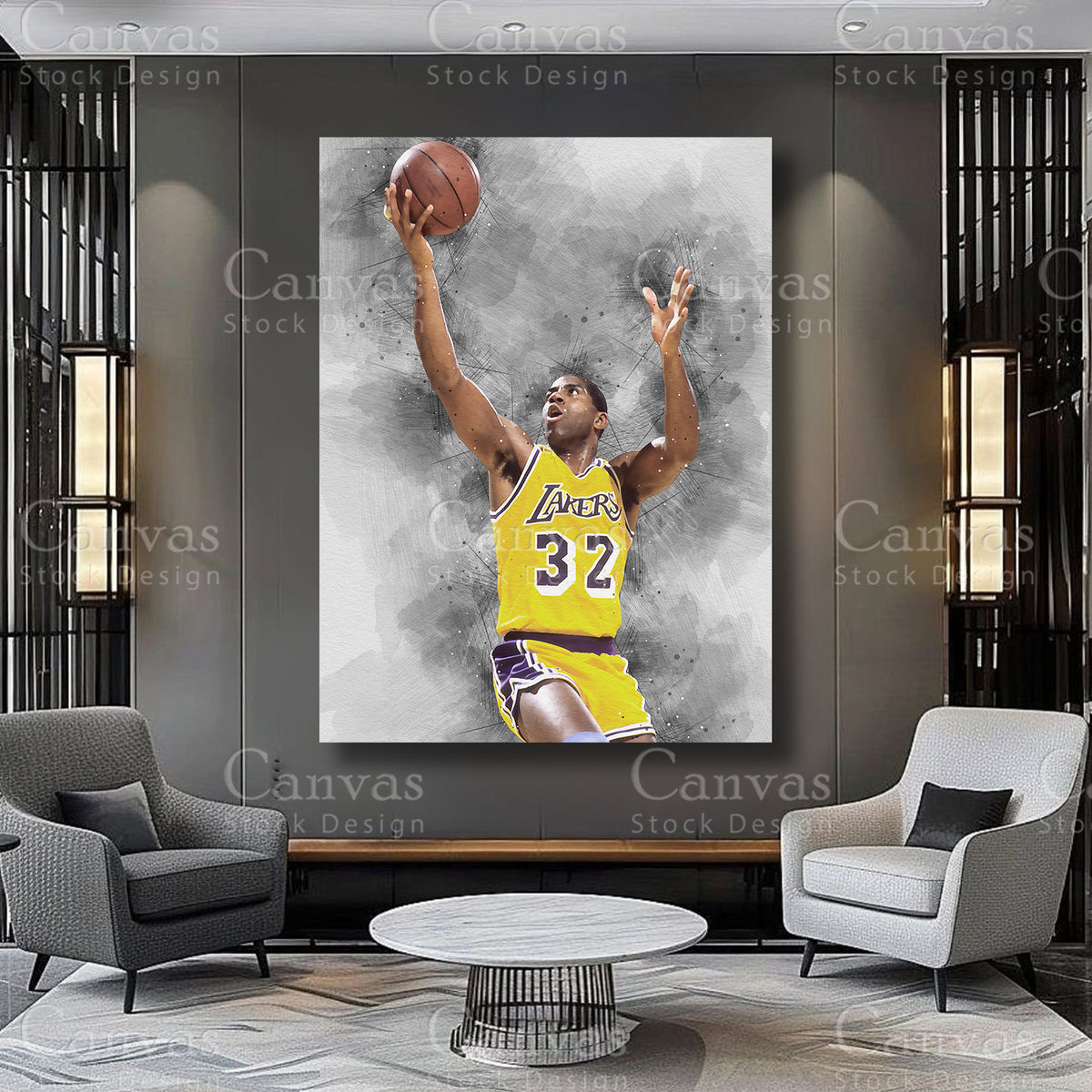 Magic Johnson athlete artwork for sophisticated interiors