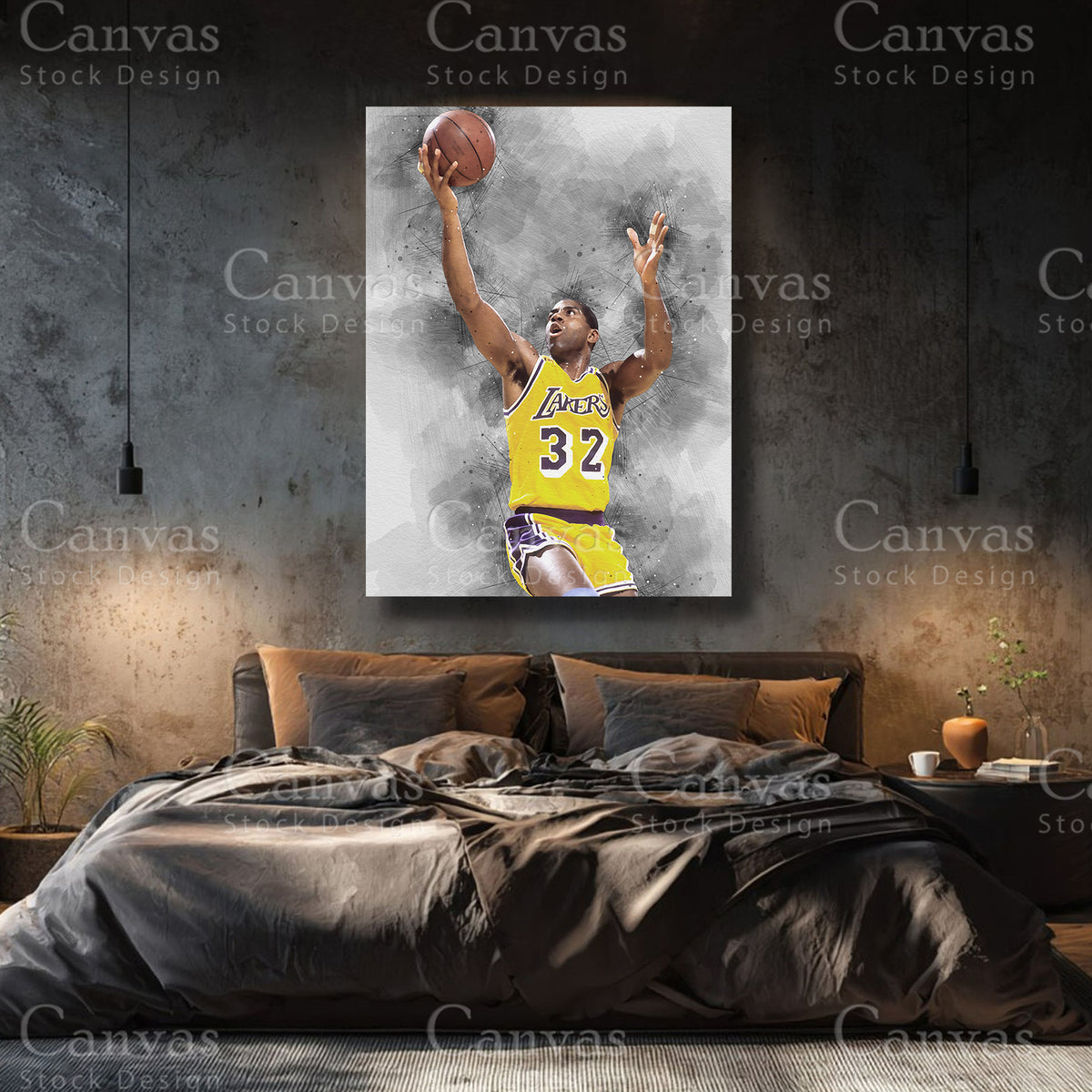 Magic Johnson premium basketball canvas with black floating frame