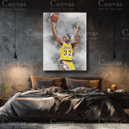Magic Johnson premium basketball canvas with black floating frame