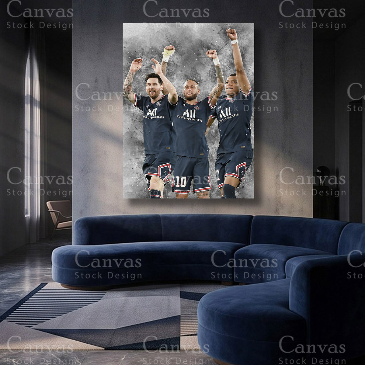 Lionel Messi Neymar Jr and Kylian Mbappé Soccer Canvas Artwork