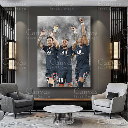Lionel Messi Neymar Jr Mbappé Athlete Artwork on Premium Canvas