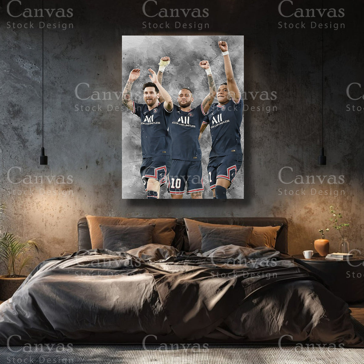 Messi Neymar Mbappé Premium Soccer Canvas Wall Art