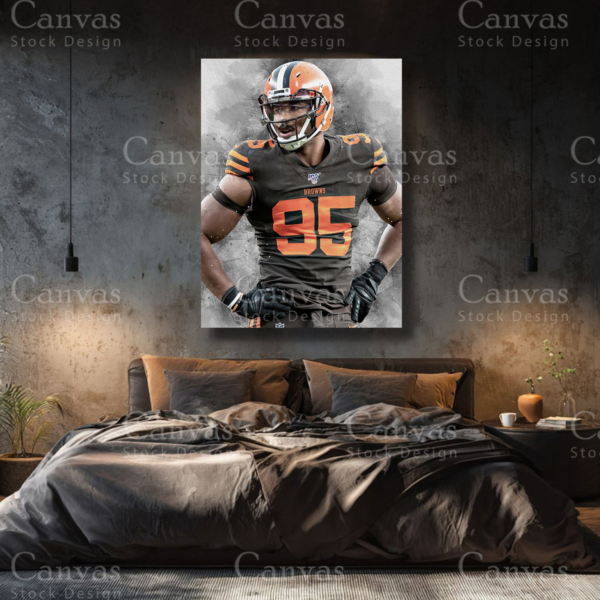 Myles Garrett premium football canvas with black floating frame