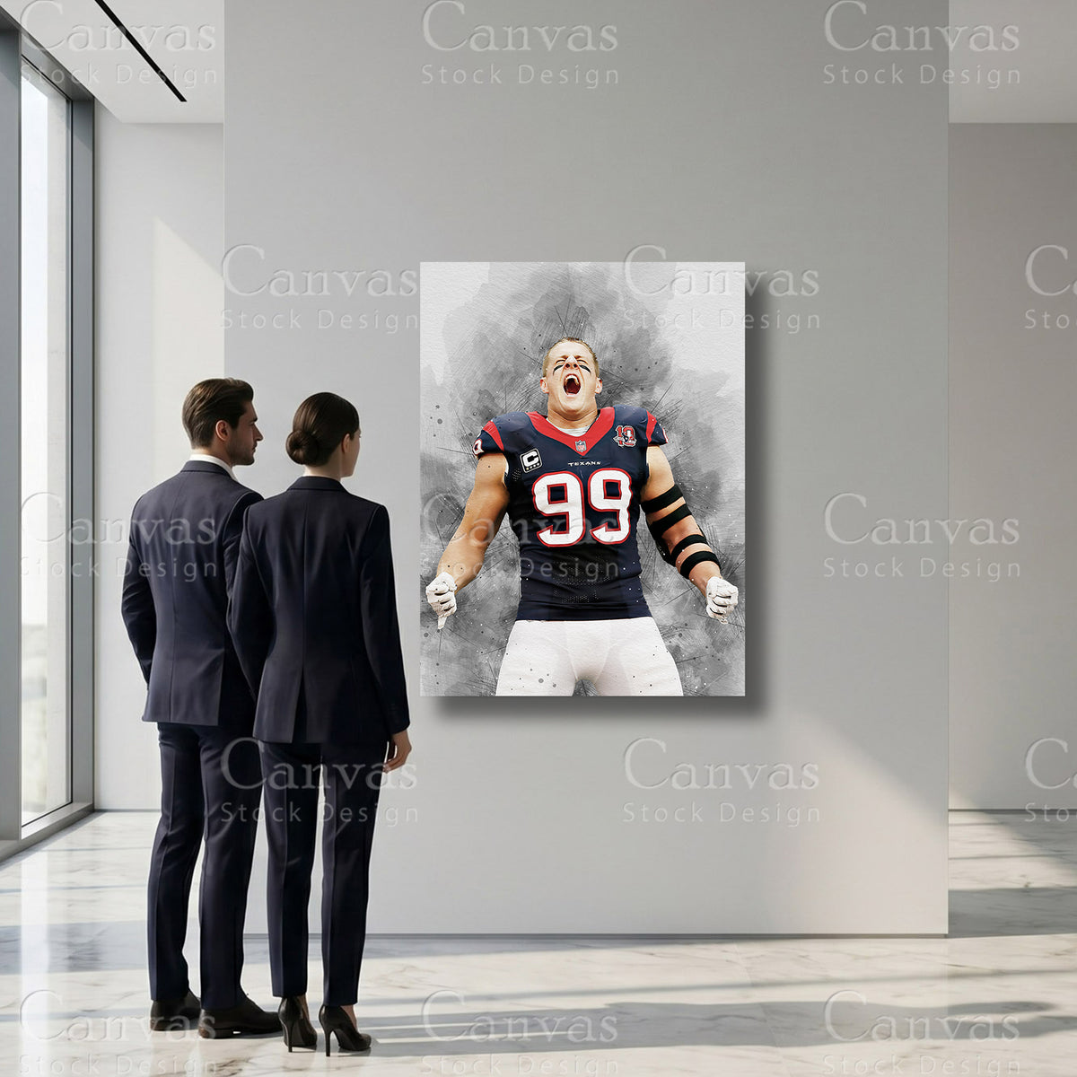 NFL defensive player themed JJ Watt canvas artwork