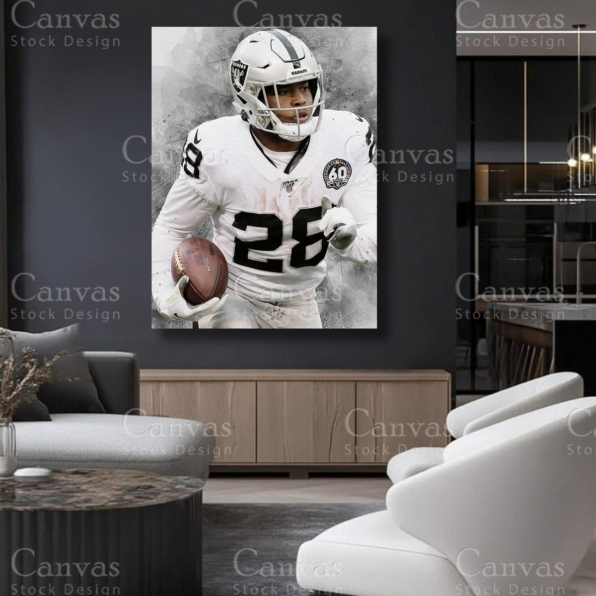 NFL inspired Josh Jacobs canvas decor for football fans