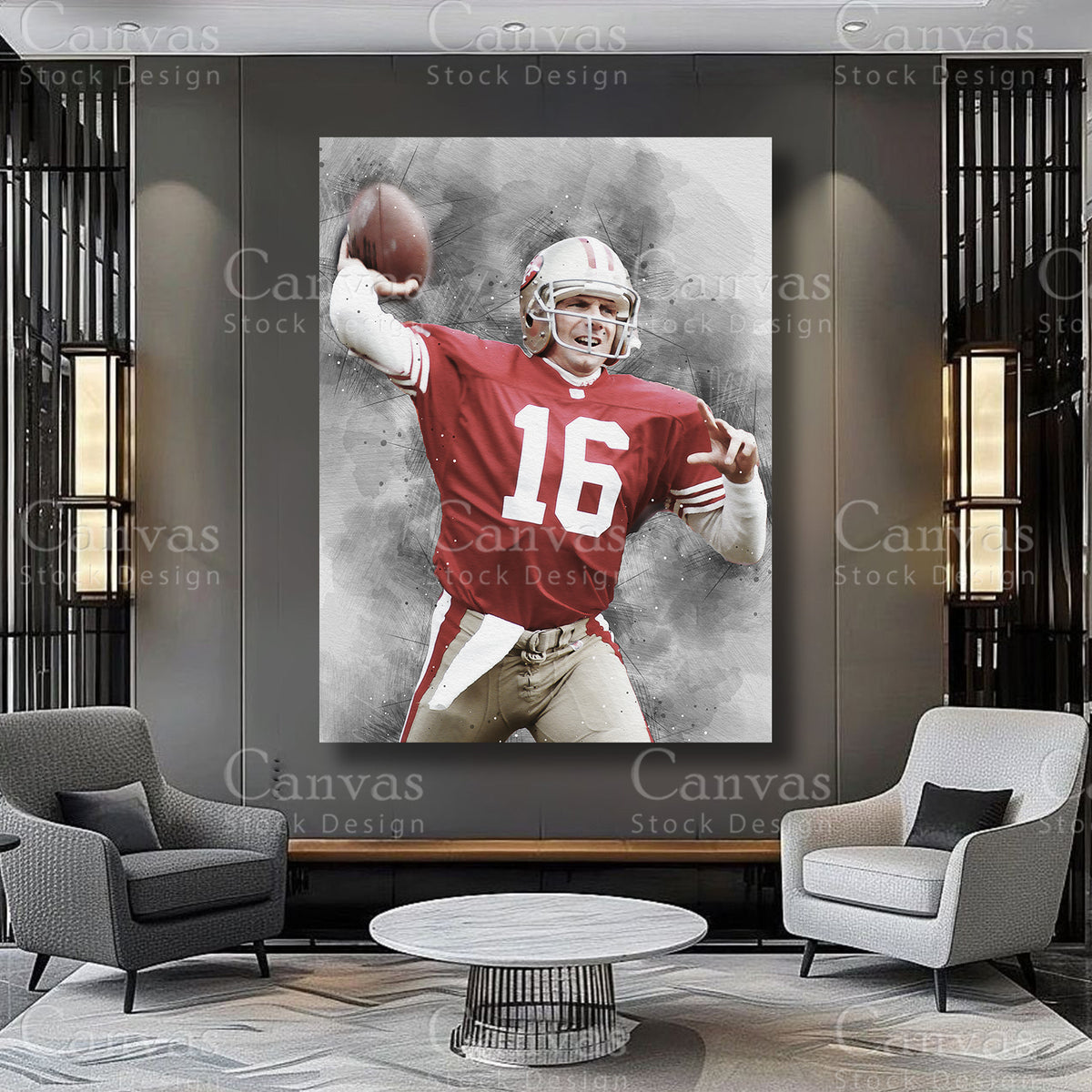 NFL quarterback Joe Montana wall decor for a game room
