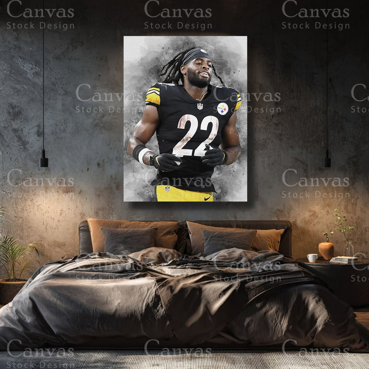 Najee Harris premium football canvas with black floating frame
