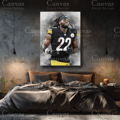 Najee Harris premium football canvas with black floating frame