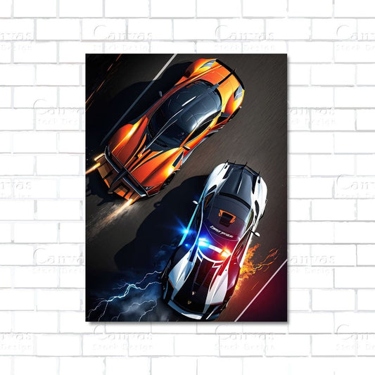 Need For Speed Nissan GTR canvas wall art – street racing car in motion with urban background

