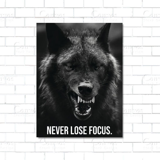 Never Lose FOCUS – bold black and white motivational canvas wall art for office, gym, or workspace