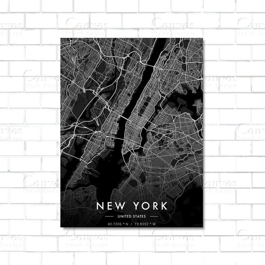 New York City map canvas wall art – minimalist urban street map print of NYC