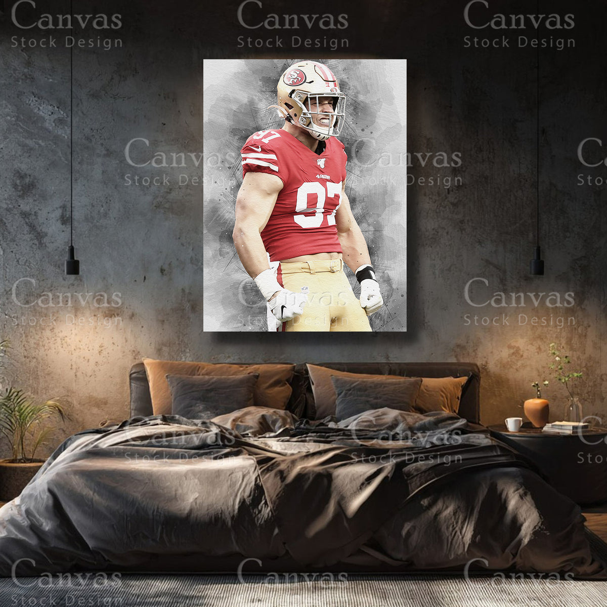 Nick Bosa premium football canvas with black floating frame