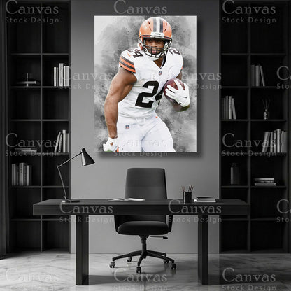 Nick Chubb running back wall art on premium canvas